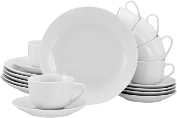 CreaTable, 21924, Serie Luna Weiss, 18-teiliges Geschirrset, Kaffeeservice aus Porzellan, spülmaschinen- und mikrowellengeeignet, Qualitätsproduktion