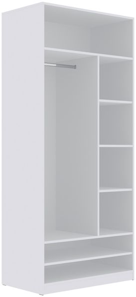 Marmex Möbel TRES 02B Kleiderschrank 90 cm ohne Türen mit Kleiderstange, Kleiderschrank mit Einlegeböden, offen Garderobe, laminierte Spanplatte, weiß, 90x206x51 cm