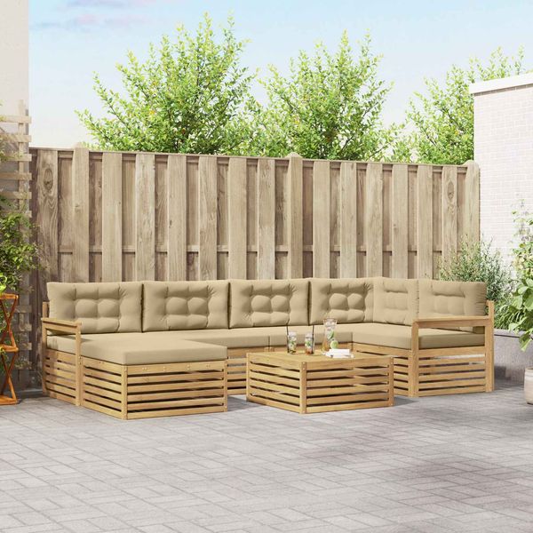 vidaXL Outdoor-Sofagarnitur mit Kissen 7 pcs Weiß und Beige 3390793