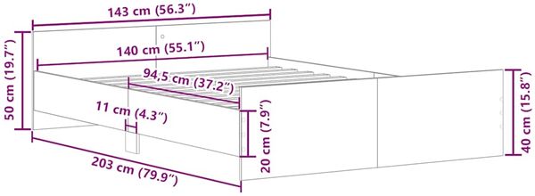 vidaXL Bettgestell mit Kopf- und Fußteil Schwarz 140x200 cm 3203748 Bild 10