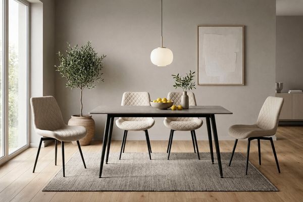 OTTO home Essgruppe Juniper, Set, 5-tlg, (Set, 5-tlg, 4 Stühle + 1 Esstisch), Tisch 140x80cm in Sinterstein-Keramikoptik mit 4 Stühlen, 360° drehbar