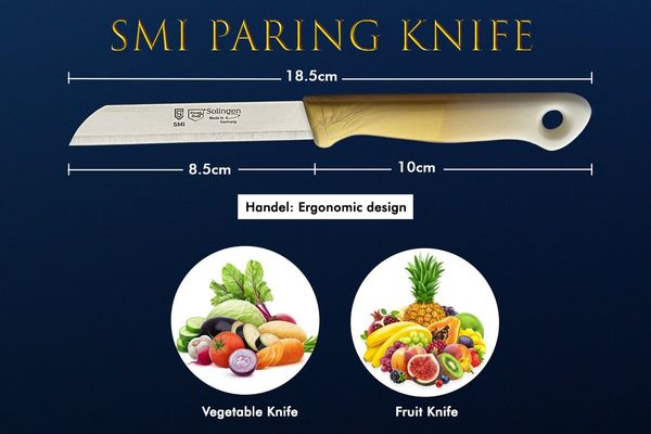 SMI Schälmesser SMI 6-tlg Solingen Schälmesser Sparschäler Gemüsemesser Obstmesser, Küchenmesser Wellenschliff - Gold-Weiß