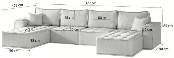 Wohnlandschaft Sofa U-Form Modulsofa-Set 4-teilig SANDE Stoff Raven Grau Bild 6