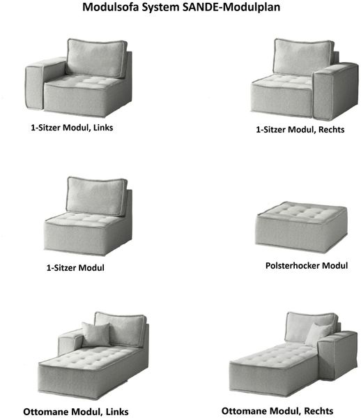 Wohnlandschaft Sofa U-Form Modulsofa-Set 4-teilig SANDE Stoff Raven Grau Bild 5