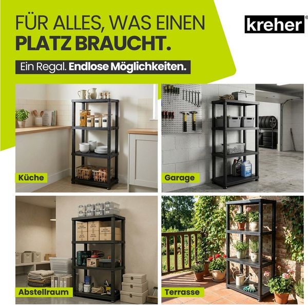 Kreher Standregal Kunststoffregal 'Neo' 12" mit 4 Böden in Schwarz (Set wählbar), 1-tlg. Bild 3