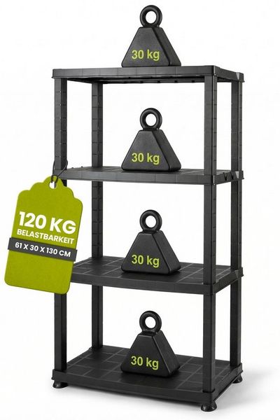 Kreher Standregal Kunststoffregal 'Neo' 12" mit 4 Böden in Schwarz (Set wählbar), 1-tlg.