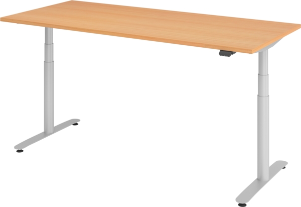 bümö elektrisch höhenverstellbarer Schreibtisch 180x80 cm mit Memory, Bluetooth & App-Steuerung - Schreibtisch höhenverstellbar elektrisch , elektrischer Schreibtisch Buche, Gestell silber, XDLR-19-6-S