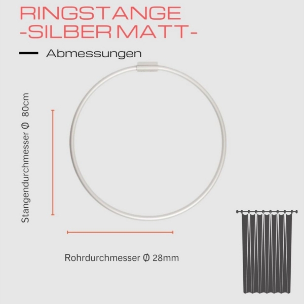 Ekershop Duschvorhangstange Alu Ringstange Silber matt Rund Ø 80 cm Winkelstange für Duschvorhang, Ø 800 mm, Fixmaß, Wandmontage, Verschraubt, Aluminium, Chrom Matt Eloxiert, ohne Duschvorhangringe, auch als Umkleiderkabine Bild 2