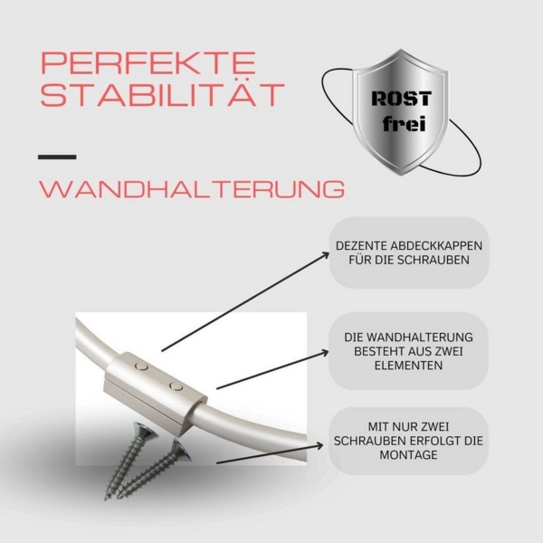 Ekershop Duschvorhangstange Alu Ringstange Silber matt Rund Ø 80 cm Winkelstange für Duschvorhang, Ø 800 mm, Fixmaß, Wandmontage, Verschraubt, Aluminium, Chrom Matt Eloxiert, ohne Duschvorhangringe, auch als Umkleiderkabine Bild 3