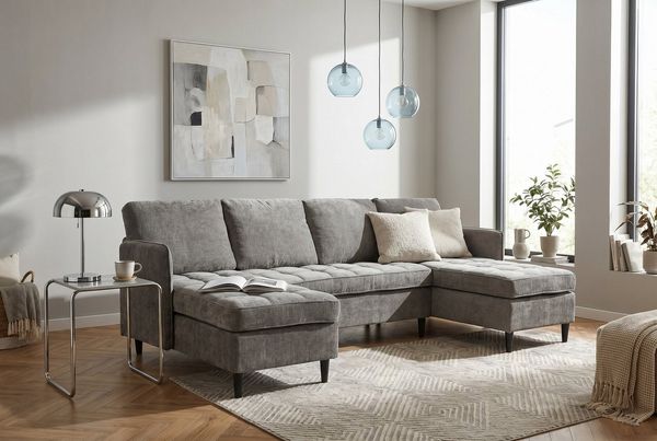 Dorel Home Wohnlandschaft LINDHUS, U-Form, Breite 254 cm, verschiedene Stellvarianten, Modulsofa, Recamiere, Stauraum, Cord und Chenille-Bezug