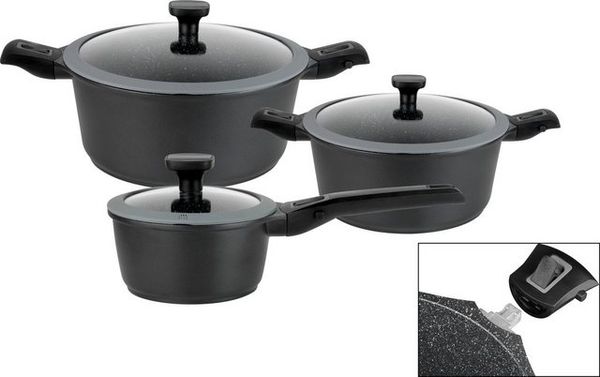 GSW Topf-Set Easy Click, Aluminiumguss (Set, 6-tlg, 1x Kochtopf Ø 20 cm, 1x Kochtopf Ø 24 cm, 1x Stielkasserolle Ø 16 cm), Induktion Bild 4