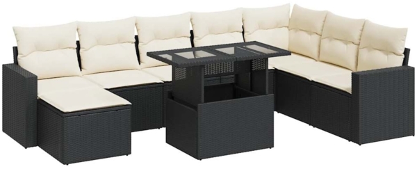 vidaXL 9-tlg. Garten-Sofagarnitur mit Kissen Schwarz Poly Rattan 3326367