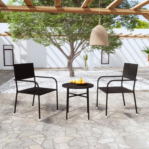 vidaXL 3-tlg. Garten-Essgruppe Poly Rattan Schwarz 3098033