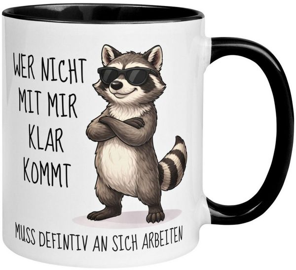 Momentals Tasse Waschbär – „Wer nicht mit mir klar kommt“ – Lustiges Geschenk Mann, Gratis Versand · Links-&Rechtshänder · Spülmaschinenfest