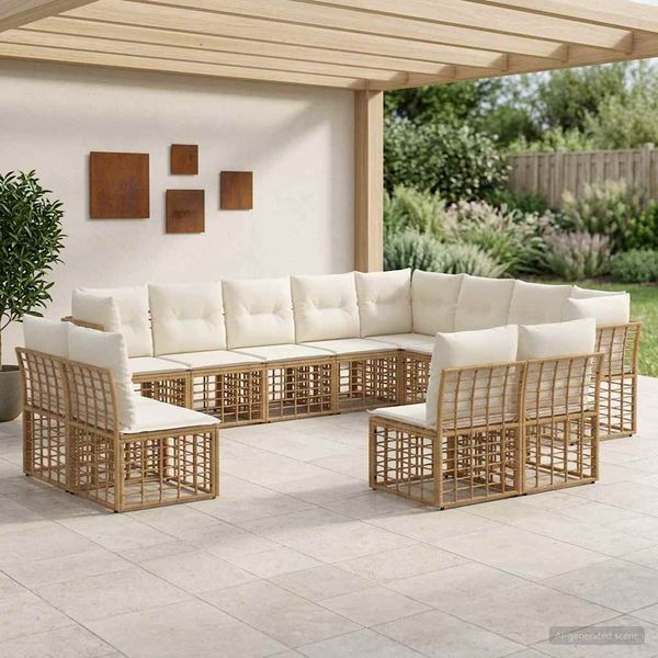 vidaXL Outdoor-Sofagarnitur Natürlich und Cremweiß Polyester 3437598