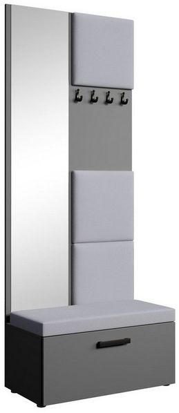 Beautysofa Garderobenschrank MARGARET III mit gepolsterten Paneelen, Spiegel und Kleiderhaken