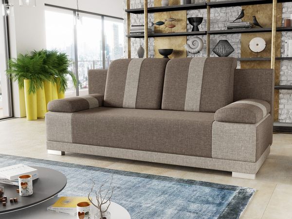 Sofa mit Schlaffunktion Imola - Schlafsofa mit Bettkasten, Couch, Bettsofa, Polstersofa, Klappsofa, Sofagarnitur (Beige (Sawana 02 + Sawana 27))