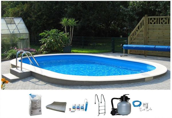 my POOL BWT Ovalpool PREMIUM mit blauer Innenfolie (Komplett-Set, 7-tlg), Höhe 120 cm, in verschiedenen Größen