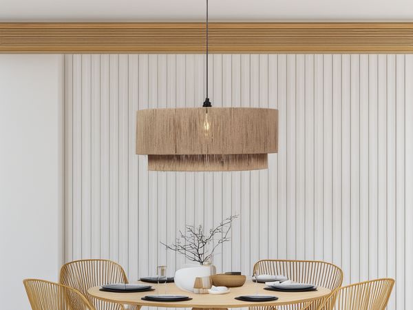 Große LED Pendelleuchte 1-flammig aus Jute Natur im Boho Stil, Ø 60cm