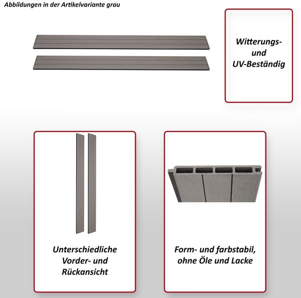 4er Set Latten für WPC-Sichtschutz Sarthe, Bretter Windschutz, ca. 1qm ~ 180cm, braun Bild 2