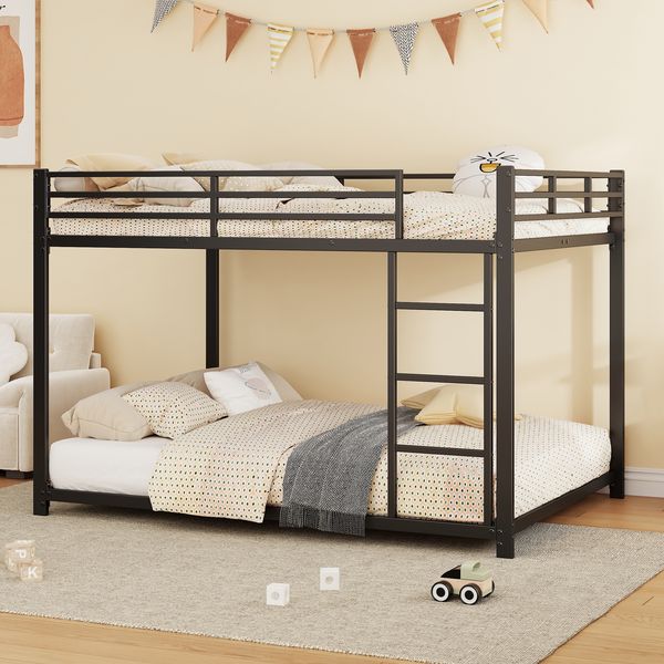 Etagenbett 140×200 cm mit 26 cm Rausfallschutz, Metall, Schwarz, ohne Matratze