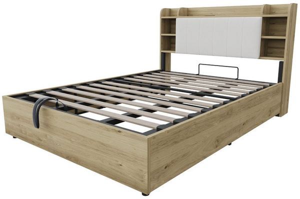 BlingBin Stauraumbett Holzbett Hydraulisches Bett, Kopfteil mit Stauraum (Doppelbett, 1-tlg, Funktionsbett 180x200), Ausgestattet mit USB-Anschluss und Tape-C-Steckdose (ohne Matratze) Bild 2