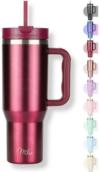 Milu Thermobecher Edelstahl Tumbler To Go 1200 ml, mit Strohhalm und Henkel