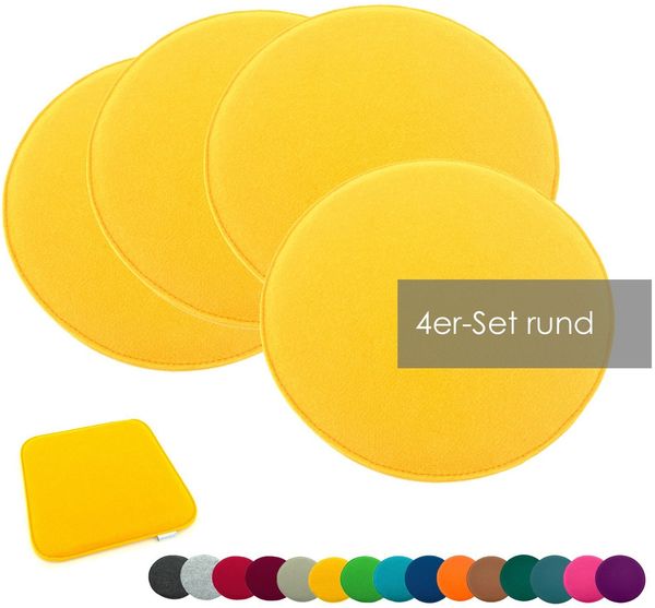 heimtexland ® Sitzkissen Set Filz Stuhlkissen Stuhlauflage Filzkissen Stuhl Polster Kissen Typ631 4er Set 35 cm Rund Senfgelb