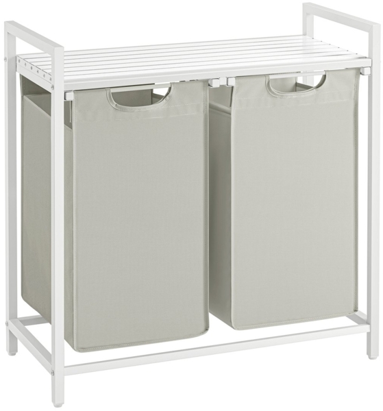 Vasagle Wäschekorb mit 2 Fächer, Metallrahmen Weiß, 2x46 L / 73 x 33 x 72 cm