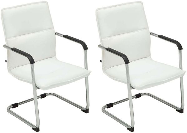 2er Set Besucherstuhl SEATTLE - 92x56x60cm, Weiß Kunstleder Metall in Chromoptik Gestell Konferenzstuhl Wartezimmerstuhl