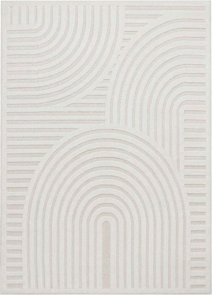TaCa Home Teppich Outdoor Teppich wetterfest Boho Scandi, rechteckig, Höhe: 10 mm, Terrasse Balkon Garten Wohnzimmer Bad Küche, Weiß-674 - 120 x 160 cm