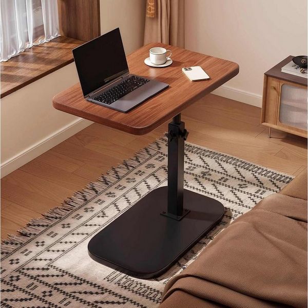 BlingBin Beistelltisch Metallbasis Couchtisch 360° Rotierend Klein Laptoptisch C Form (1er Set, 1-St, 45–80 cm), Überbetttisch für Das Heimbüro Tägliche Entspannungsarbeit