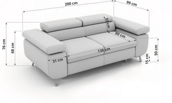 2-Sitzer Polstercouch PETER mit verstellbaren Armlehnen und Kopfstütze, Gepolsterte Couch, Wellenfeder - Beige Cord Bild 7