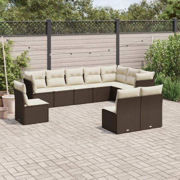 vidaXL 10-tlg. Garten-Sofagarnitur mit Kissen Braun Poly Rattan 3217803