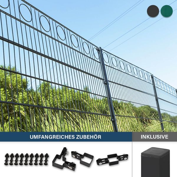HOME DELUXE Doppelstabmattenzaun Schmuckzaun Kreis inkl. Eckpfosten Anthrazit/Grün MORATA - 120 cm x 10m 3x Eckpfosten