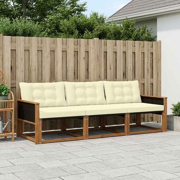 vidaXL Outdoor-Sofagarnitur mit Kissen 3 pcs Natur und Creme 3381206