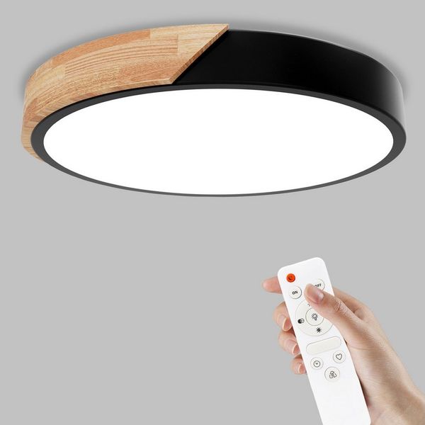 Ophy LED Deckenleuchte Moderne LED Deckenleuchte aus Holz, 24 W, fernsteuerbar, dimmbar (3000–6000 K), 30 cm – für Wohnzimmer & Flur