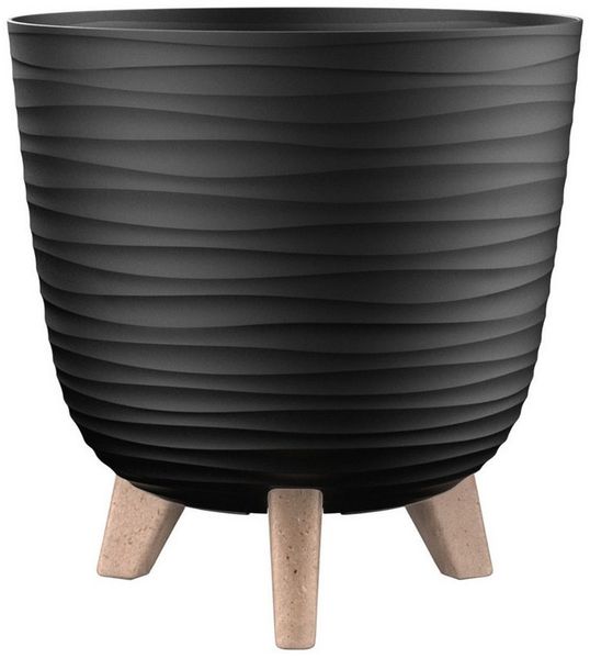 Engelland Blumentopf Pflanztopf mit Füßen (Vorteils-Set, 1 St, robuster PP-Kunststoff), Wellenoptik, rund, UV-resistent, Drainagesystem, direkte Bepflanzung