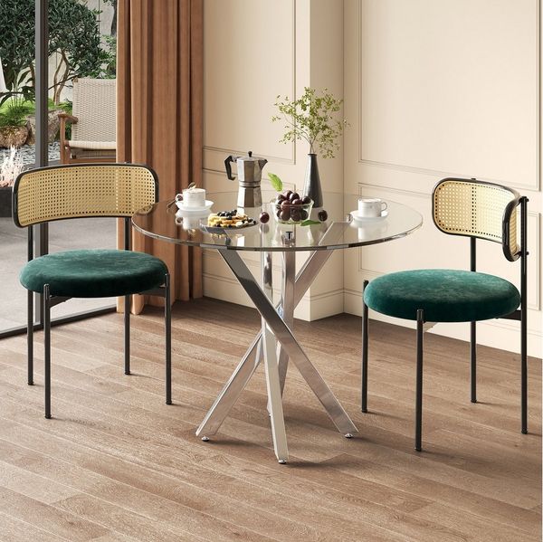 i@home Essgruppe Esstisch-Set(Esstisch und 2 Stühlen),Tischplatte aus gehärtetem Glas, (moderner 80*80*75cm Esstisch,verzinkte Tischbeine,Couchtisch, Esszimmerstühle,silberne Tischbeine), Hochtransparente Glastischplatte, Galvanisierte Metallbeine