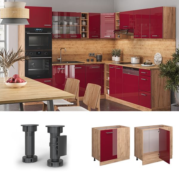 Vicco Küchenschrank Küchenzeile R-Line, Bordeaux Hochglanz, Eckschrank 86 cm, ohne AP Bild 2
