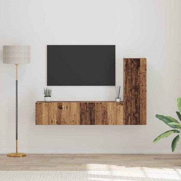 vidaXL TV-Schrankset Wandmontiert 3 pcs Altholz Holzwerkstoff 3393402