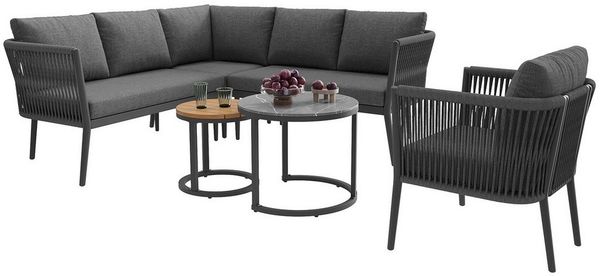 i@home Gartenlounge-Set Modulares Gartenlounge-Set für 5–6 Personen, (Ecksofa aus PE-Rattan mit 2 Tischen & Sitzkissen, 6-tlg), Outdoor-Sofa Set für Garten, Balkon und Terrasse