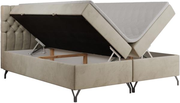 Boxspringbett mit Kopfteil und Topper, Polsterbett - GRIMALDI - 140 x 200 cm - Beige Velvet - H3 Bild 4