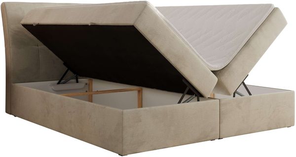 Boxspringbett DAGOS 120 x 200 cm mit Kopfteil, Lattenrost und Stauraum – Doppelbett mit Matratze & Topper Visco , stabile Konstruktion, Bettkasten, modernes Design - Beige Velvet - H4 Bild 4
