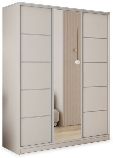 Masseno Schwebetürenschrank PINA 150 cm Kleiderschrank mit Spiegel 3 Türen Kaschmir