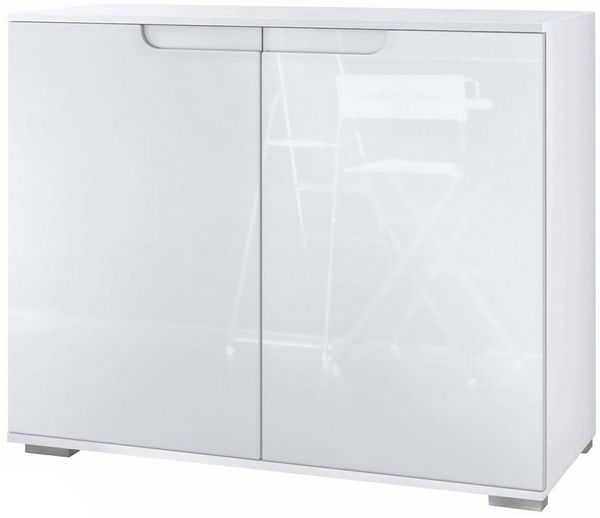 Vladon Kommode Sylt V3 (Moderner Küchenschrank, mit 2 großen Türen), Weiß matt / Weiß Hochglanz (92,5 x 75.5 x 35)
