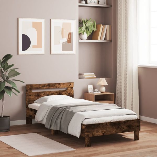 vidaXL Bettgestell mit Kopfteil Räuchereiche 100x200 cm Holzwerkstoff 838530