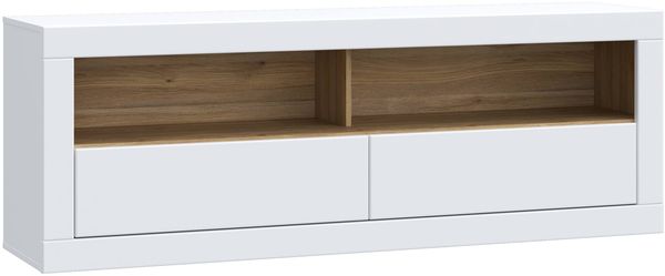 TV-Board LEFKADAS Lowboard Weiß seidenmatt 2 Schubladen von Forte