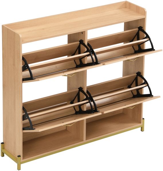 Merax Schuhschrank aus Holz mit Rattantüren – 4 Türen, Metallrahmen und oberes Regal, Hell-Eiche Bild 9