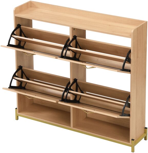 Merax Schuhschrank aus Holz mit Rattantüren – 4 Türen, Metallrahmen und oberes Regal, Hell-Eiche Bild 8